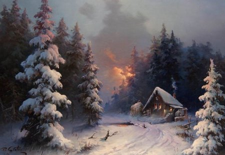 Winter - winter, nature, house, forest