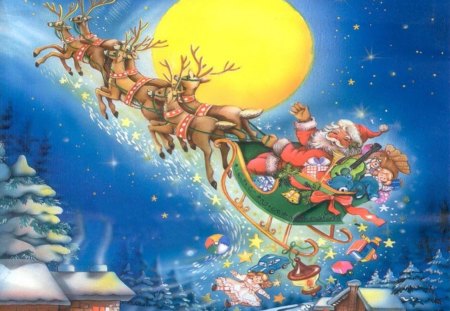 Santa is comming - santa, new year, moon, december, christmas