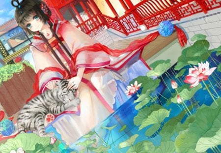 Anime - vocaloid, anime, luo tianyi, red, chinese, tiger