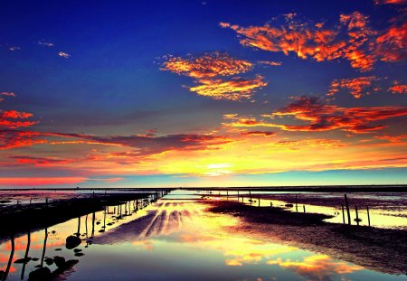 SUNSET CLOUDS - beach, evening, sun, sunset, sea