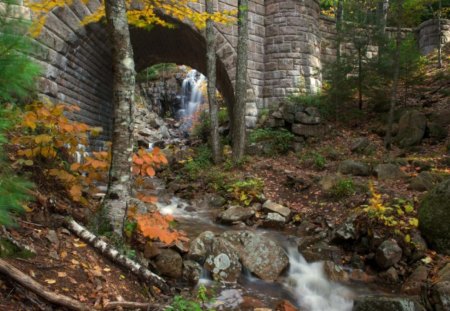 Waterfall Bridge - stonebridge, water, stones, waterfall, creek