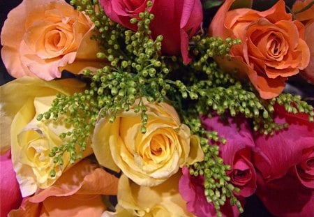 * Colorful roses * - flowers, roses, yellow, colors, orange, bouquet