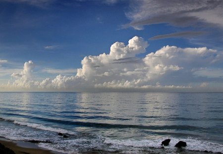 Peaceful Sunset - sky, peaceful, clouds, sunset, sea, waves