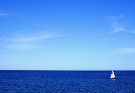 sailboat in a great blue ocean - ocean sky, horizon, blue, sailboat