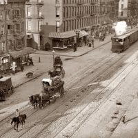 retro view of old city street