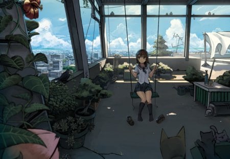 City Flowers - anime, cute, girl, pretty