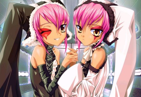 Twins Jokers - girls, twins, joker, pink hair, anime, cute