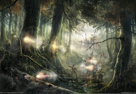 Fantasy Forest - forest, light, tree, fantasy, grass