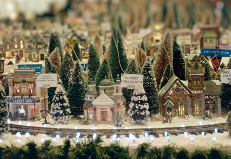 Little Christmas - abstract, trees, town, beautiful, photography, snow, architecture, christmas, holiday, shops, houses