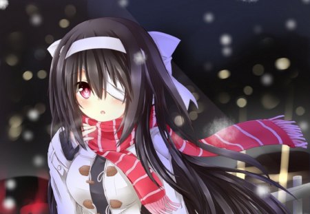 Anime - snow, anime, scarf, long hair