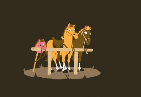 Stick Horse - brown, bridle, pink, saddle, west, horses, foal, funny, mare, stallion, riding, tack, animals