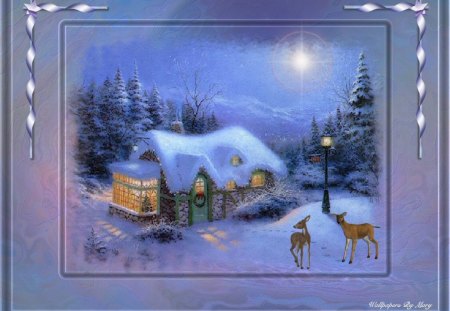 Cabin Christmas - holidays, snow, winter, deer, country, christmas