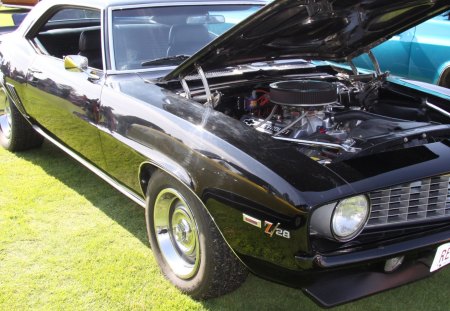 1969 Chevrolet Camaro Z/28 - chevrolet, engine, black, photography, tires