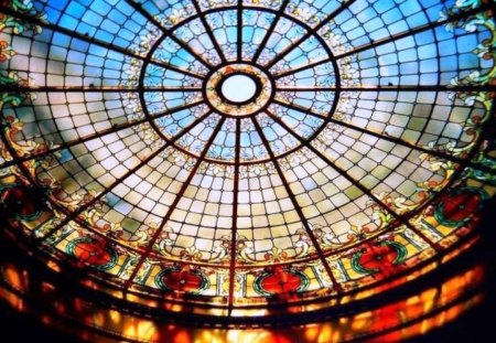 Glass Roof - stained, beautiful, ceiling, cut, glass