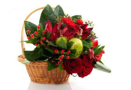 Pretty basket with flowers - bouquet, basket, flower, nature