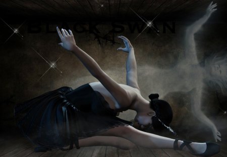 Dying black swan - spirit, stars, sawn, dying, fantasy, black