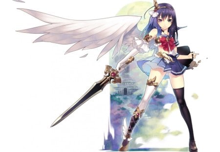 half angel girl - angel, girl, school, anime, sword, manga