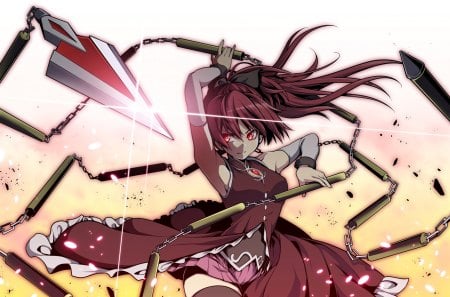 Anime - anime, chains, sakura kyouko, red, spear