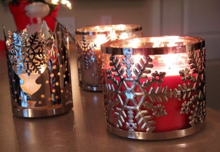 ๑♥๑ Christmas Candles ๑♥๑ - sleeves, snowflakes, fashion, entertainment, christmas trees, cozy, light, faith, home, hope, holiday, red, candles, forever, decor, love, christmas, silver