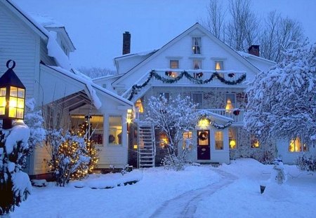 Christmas lights - house, christmas, lights, snow