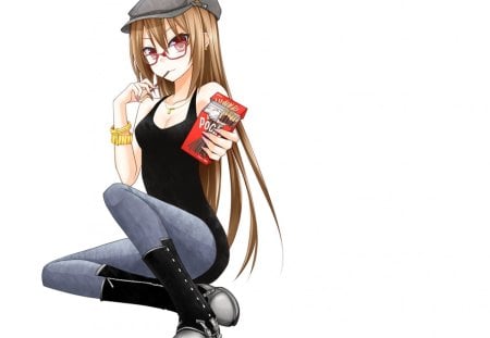 Pocky want some?? - anime, cute, girl, pretty