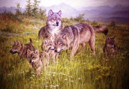 This Is Life - abstract, nature, painting, field, animals, wolves