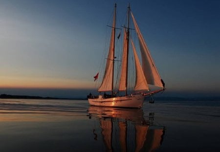 Lone Sailboat - water, sky, boat, twilight