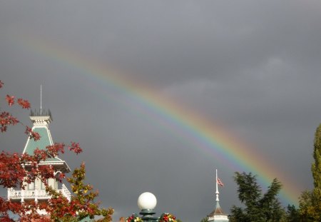 over the rainbow - disneyland paris, nature, rainbow, paris