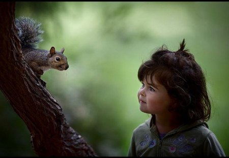 Best friends - best friends, little girl, in the park, squirrel