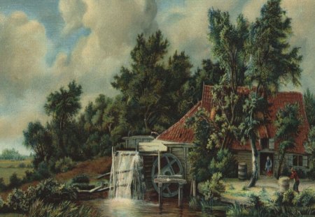 Meyndert Hobbema - A Watermill (1666) - painting, seventeenth century, landscape, dutch