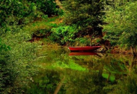 in the green - green, boat