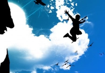 Sky Dive - fantasy, dive, blue, sky