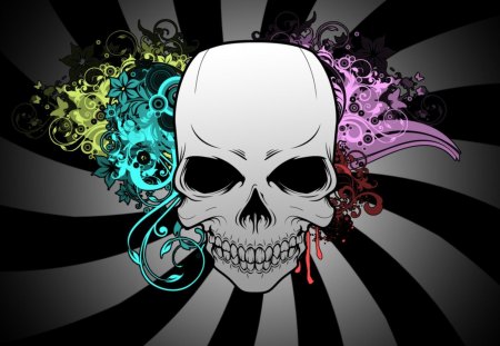 Floral Skull - blood, abstract, yellow, blue, butterflies, vector, pink, skull, flowers, black, butterfly, floral