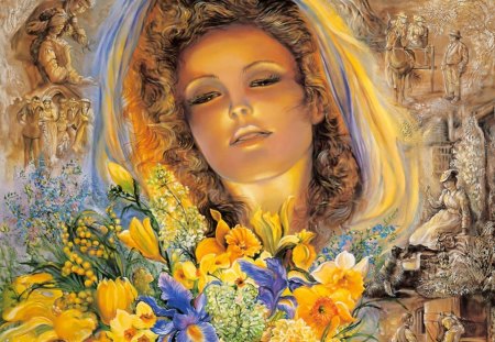 Fragrent Memories - flowers, women, josephine wall, people, men, woman, face, buterflies