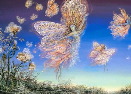 Gossamer and Thistledown - flying, female, floating, thisledown, josephine wall, fairy, fiels, faerie