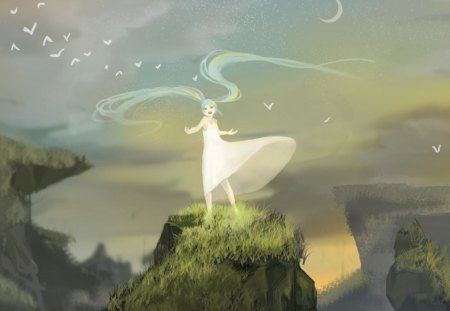 Hatsune Miku - clouds, vocaloid, anime, scenic, sky