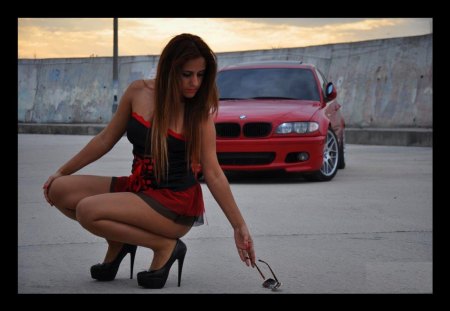 nice car nice girl sexy heels - heels, sexy, babe, legs