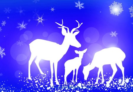 Deer Blue Winter - abstract, stag, buck, fawn, doe, winter, snowflakes, blue, snow, stars, christmas, feliz navidad, deer, family snow