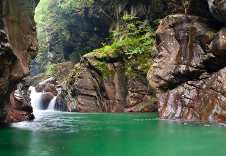 green river gorge - river, trees, green, falls, gorge