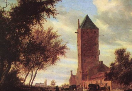 Salomon van Ruysdael - Tower at the Road - dutch, landscape, seventeenth century, painting