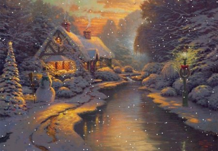 Christmas landscape with a cottage - cottage, landscape, a, with, christmas