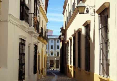 Andalucia - clouds, house, blue, windows, architecture, street, doors, spain, houses, sky