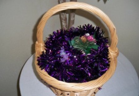 Christmas Gift Basket in Purple - purple, gifts, baskets, decorated, christmas