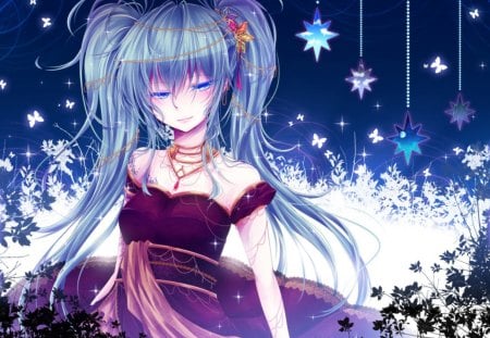 Anime - vocaloid, anime, miku, blue, dress