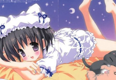 reading before sleep - anime, girl, manga, sleepy kitten