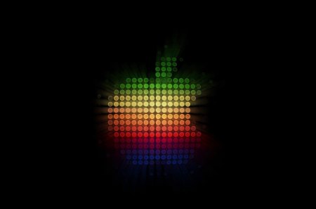 ღ.Glowing Light Apple.ღ - abstract, yellow, blue, glowing light apple, colors, orange, radius, dark, colorful, rainbow, red, blurry, green, circle, apple, technology