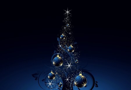 ***Blue Tree*** - starry, blue, new year, xmas, gold, night, light, tree