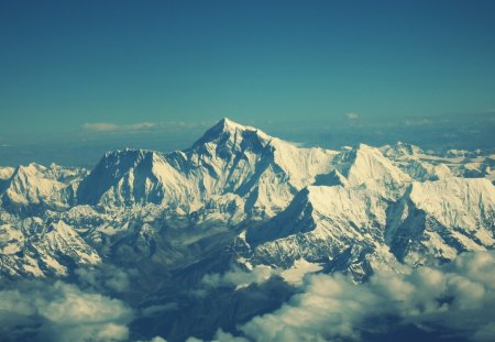 Everest - clouds, everest, view, landscape, snow, mountains, mountain, sky