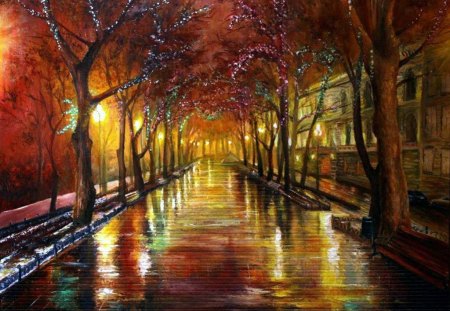 Ekaterina Maximova. waiting for the holiday - ekaterina maximova, painting, rain, night, art