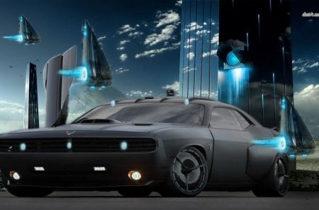 dodge charger future - sky, lights, aliens, city, dodge, cars, worlds